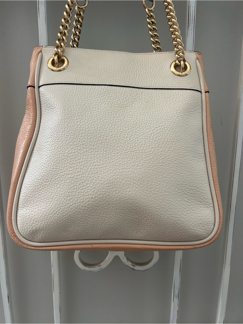 Coach Cammie Pebbled Leather Colorblock Chain Shoulder Bag Ivory Blush CA430 - Picture 8 of 14